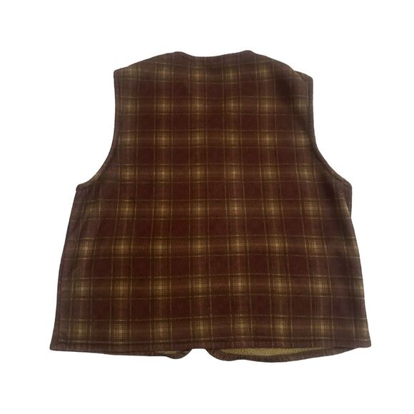 Vintage The North Face Fleece Brown Plaid Vest Jacket Made in USA Mens L - Picture 8 of 9